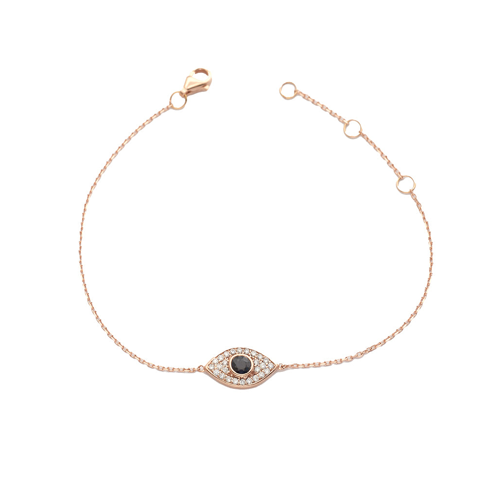14KR 0.20CTW DIAMOND AND BLUE SAPPHIRE EVIL EYE