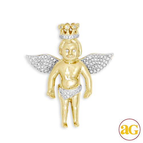 10KY 0.85CTW DIAMOND ANGEL WITH CROWN - MEDIUM