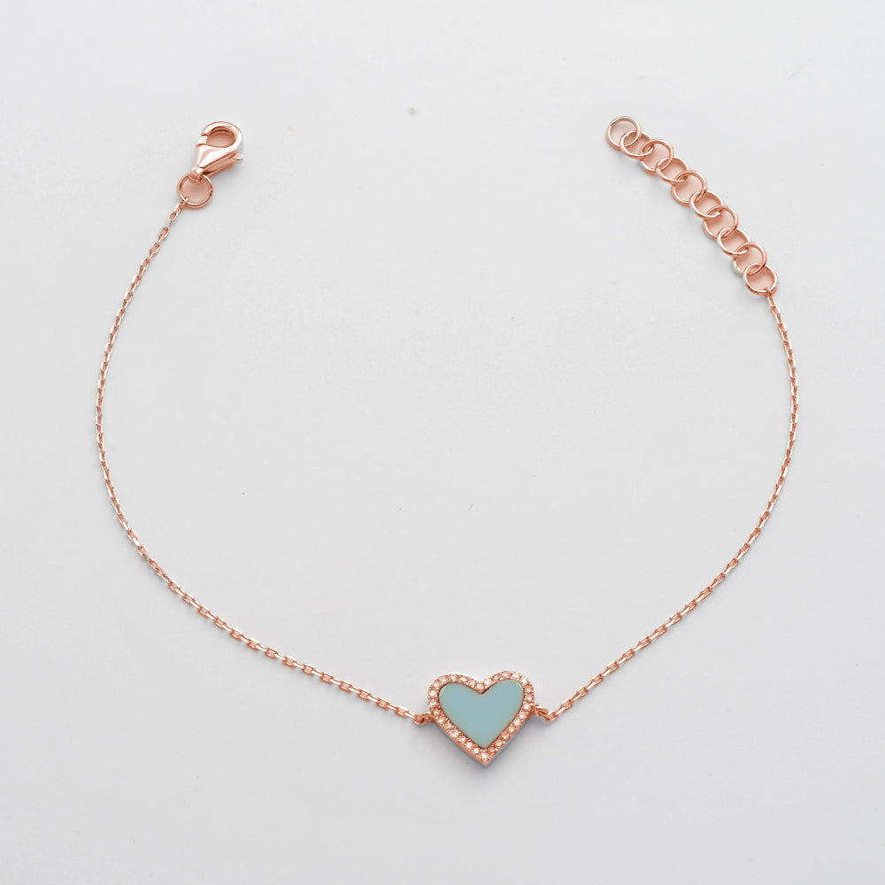 14KR 0.10CTW DIAMOND HEART BRACELET WITH TURQUOISE