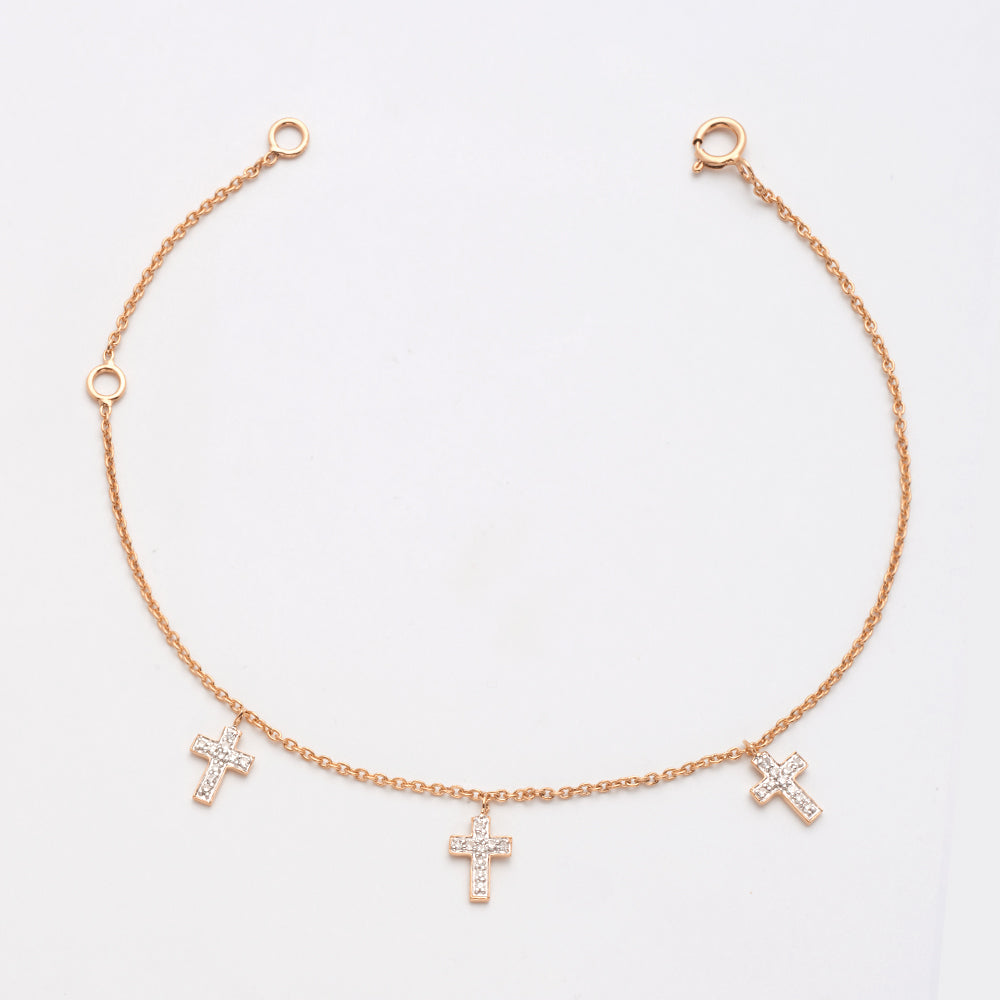 14KR 0.15CTW DIAMOND DANGLING CROSS BRACELET