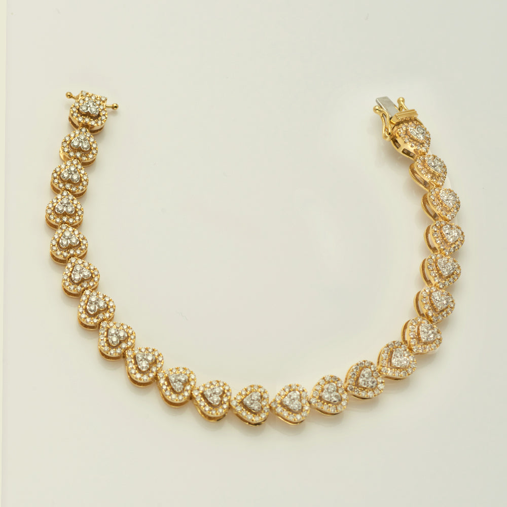 14KY 3.75CTW DIAMOND CLUSTER HEART-SHAPED BRACELET