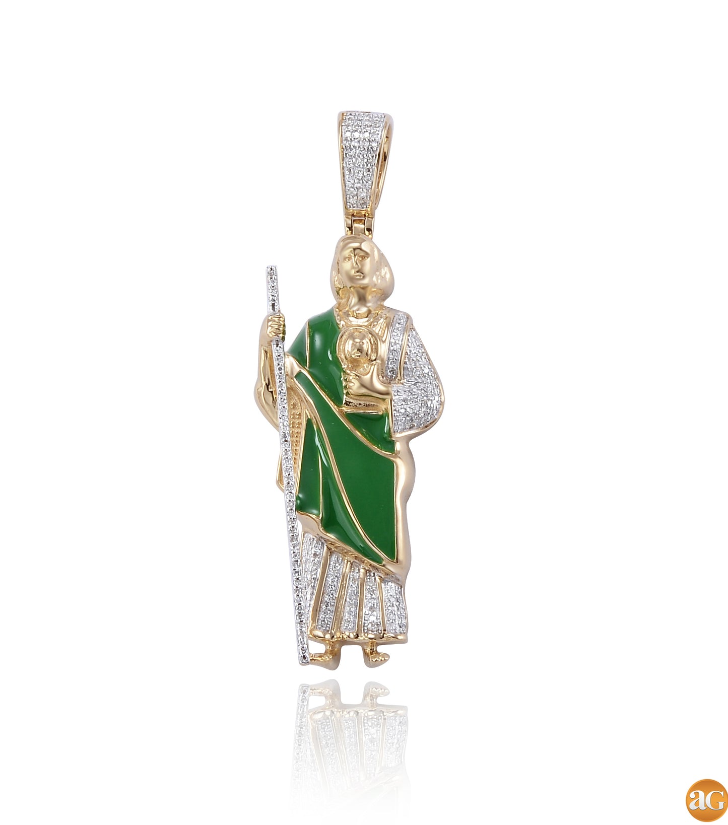 10KY 0.25CTW DIAMOND ST. JUDE PENDANT WITH GREEN