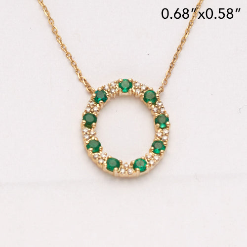 14KY 0.15CTW DIAMOND & EMERALD CIRCLE NECKLACE