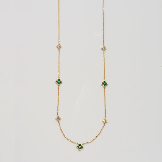 14KY 0.15CTW DIAMOND & EMERALD FLOWER NECKLACE