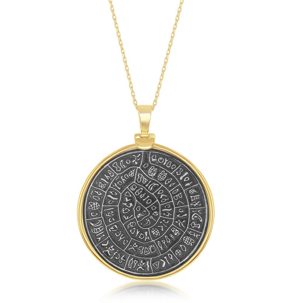 Sterling Silver Phaistos-Replica Coin Pendant W/Chain - Gold Plated