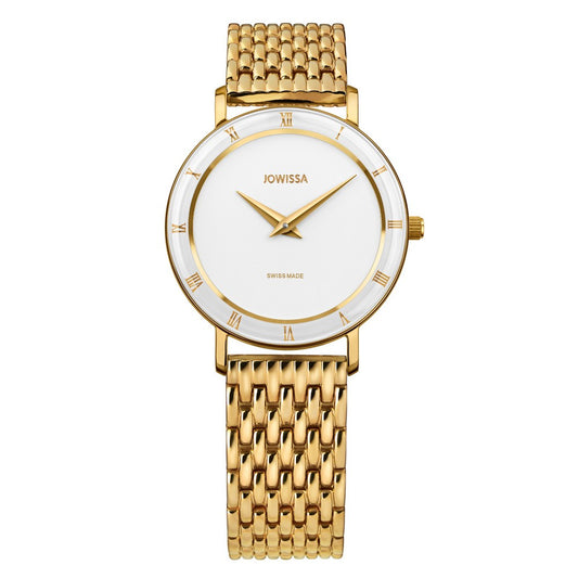 ROMA, Roman Numberals Gold Plated Swiss Quartz Watch, 15mm Band - White Dial