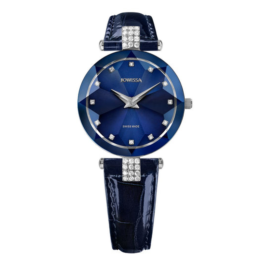 FACET STRASS, Brilliant-Cut, Swiss Quartz Watch, 15mm Band - Blue Dial