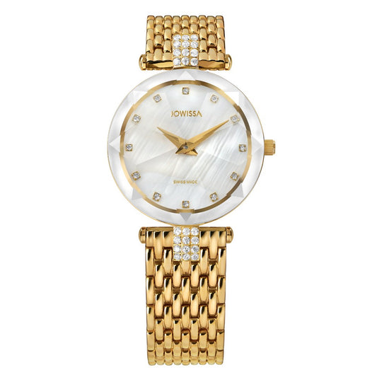 FACET STRASS, Brilliant-Cut, Gold Plated Swiss Quartz Watch, 15mm Band - MOP Dial