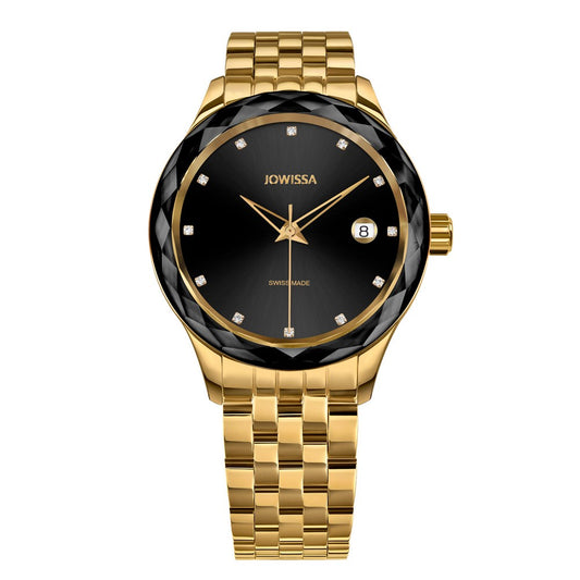 TIRO, Brilliant-Cut, Gold Plated Swiss Quartz Watch, 18MM Band - Black Dial