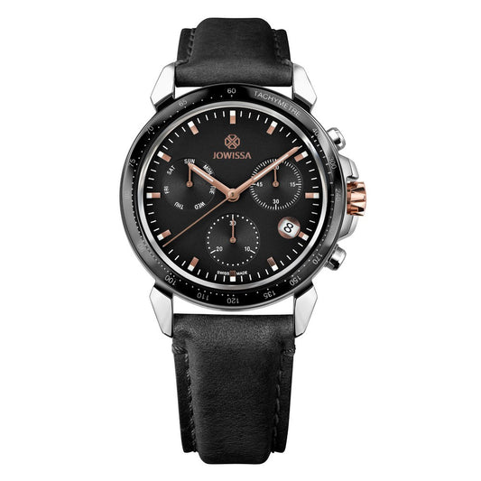 LEWY9, Swiss Quartz Chronopgraph Watch, 22mm Band - Black & Rose Dial