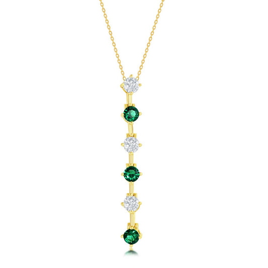 Sterling Silver Round White & Emerald CZ Long Pendant - Gold Plated