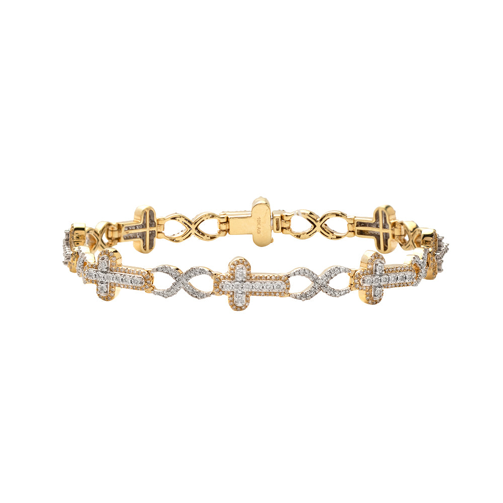 10KY-W 1.95CTW DIAMOND HORIZONTAL CROSS BRACELET