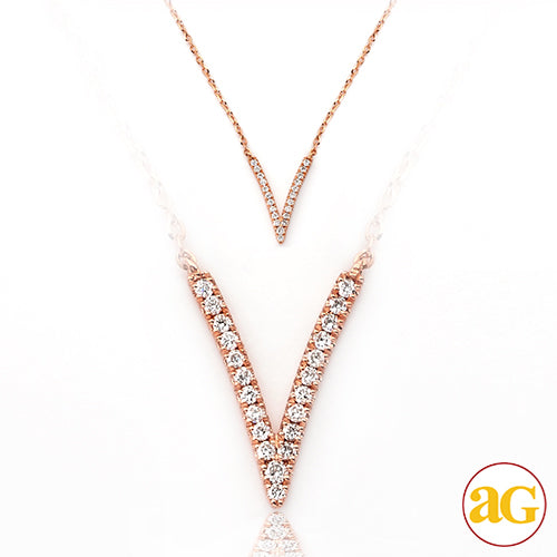 14KR 0.10CTW DIAMOND NECKLACE - V SHAPE