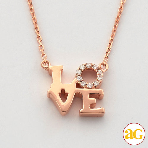 14KR 0.05CTW DIAMOND SQUARE SHAPED "LOVE" NECKLACE