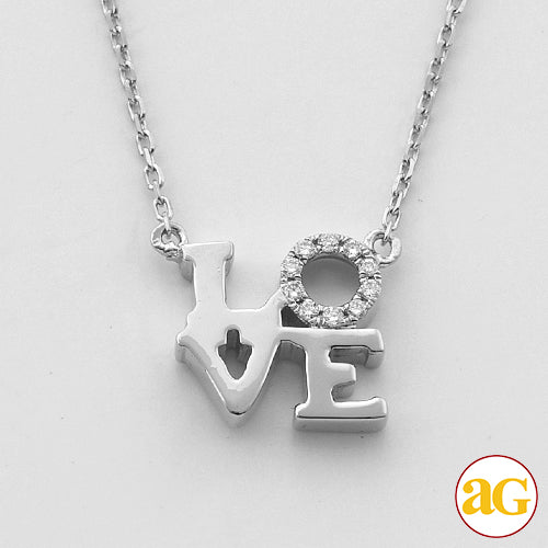 14KW 0.05CTW DIAMOND SQUARE SHAPED "LOVE" NECKLACE