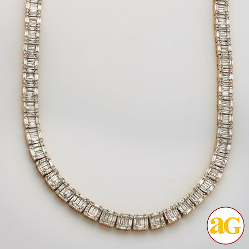 14KY 24.50CTW BAGUETTE SQUARE CLUSTER NECKLACE