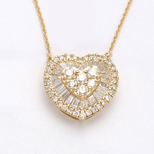 14KY 1.40CTW HEAR CLUSTER NECKLACE - SINGLE ROW