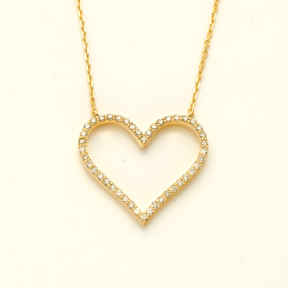 14KY 0.45CTW DIAMOND HEART OUTLINE NECKLACE