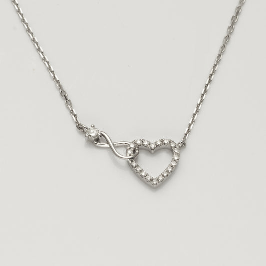 14KW 0.15CTW DIAMOND HEART & INFINITY NECKLACE