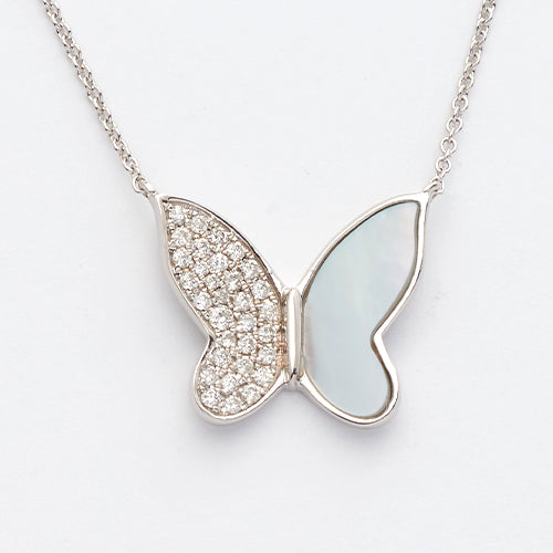 14KW 0.20CTW DIAMOND BUTTERFLY NECKLACE W/