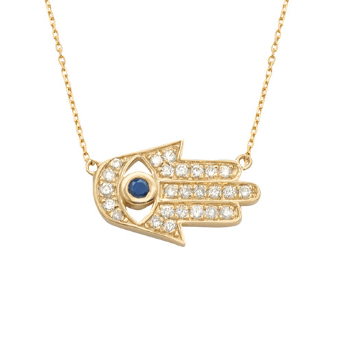 14KY 0.25CTW DIAMOND EVIL EYE - HAMSA NECKLACE