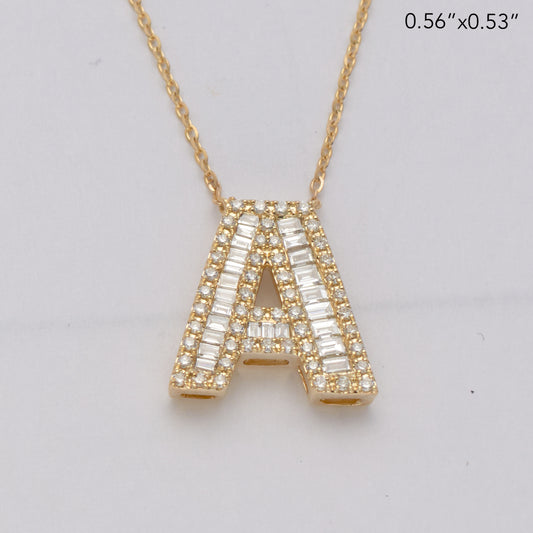 14KY 0.50CTW BAGUETTE DIAMOND ALPHABET NECKLACE