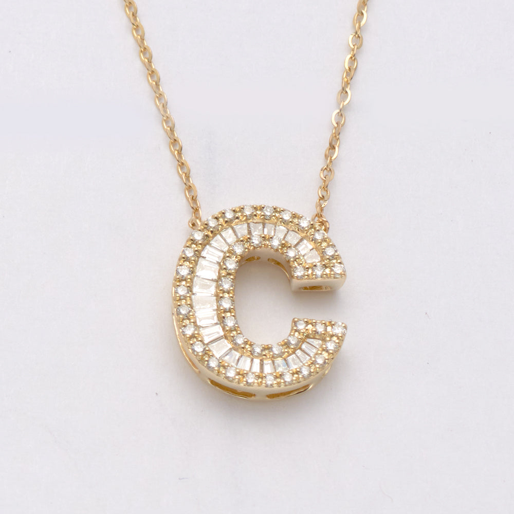 14KY 0.35CTW BAGUETTE DIAMOND ALPHABET NECKLACE