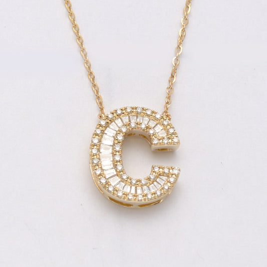 14KY 0.35CTW BAGUETTE DIAMOND ALPHABET NECKLACE