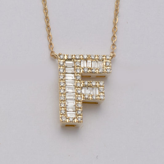 14KY 0.30CTW BAGUETTE DIAMOND ALPHABET NECKLACE