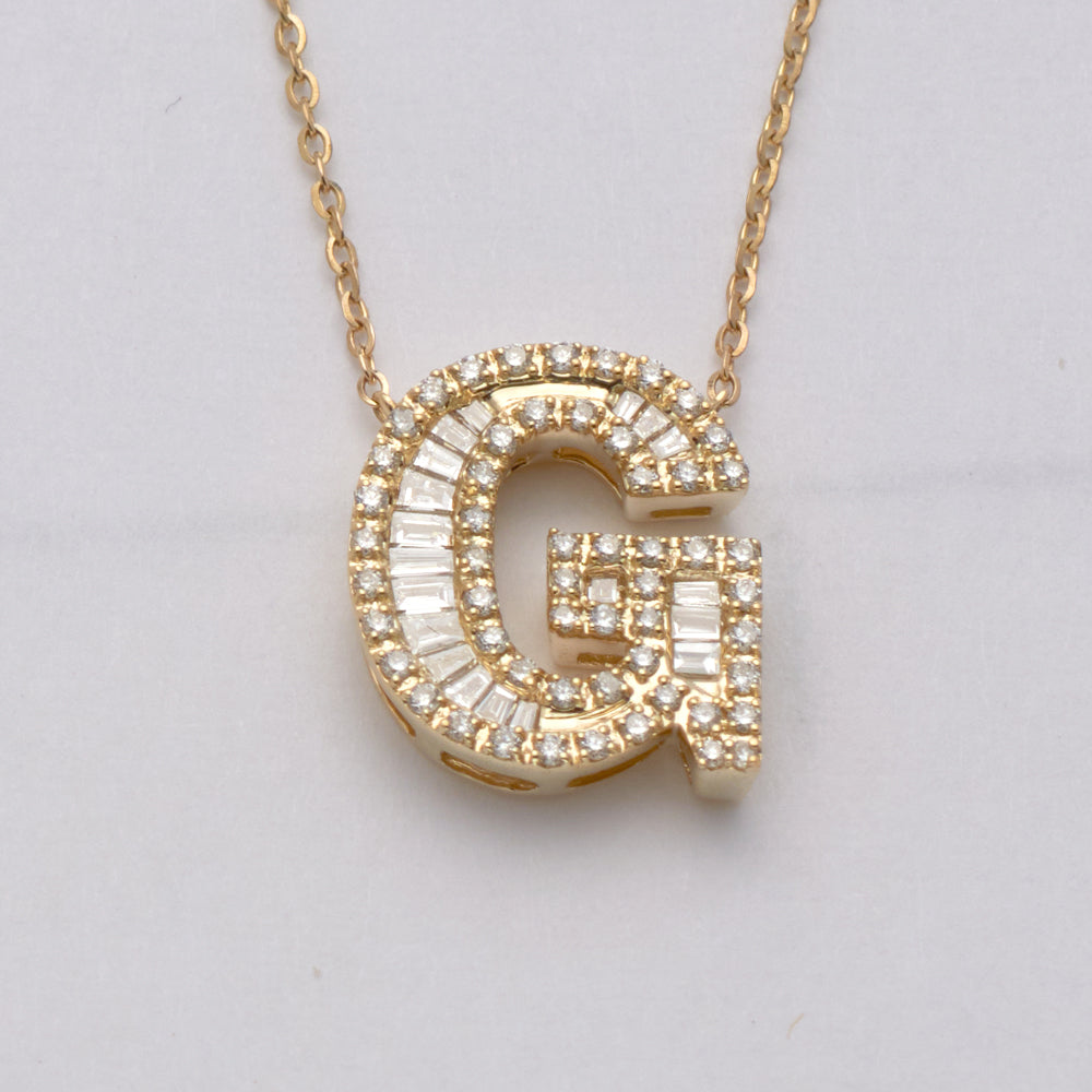 14KY 0.35CTW BAGUETTE DIAMOND ALPHABET NECKLACE