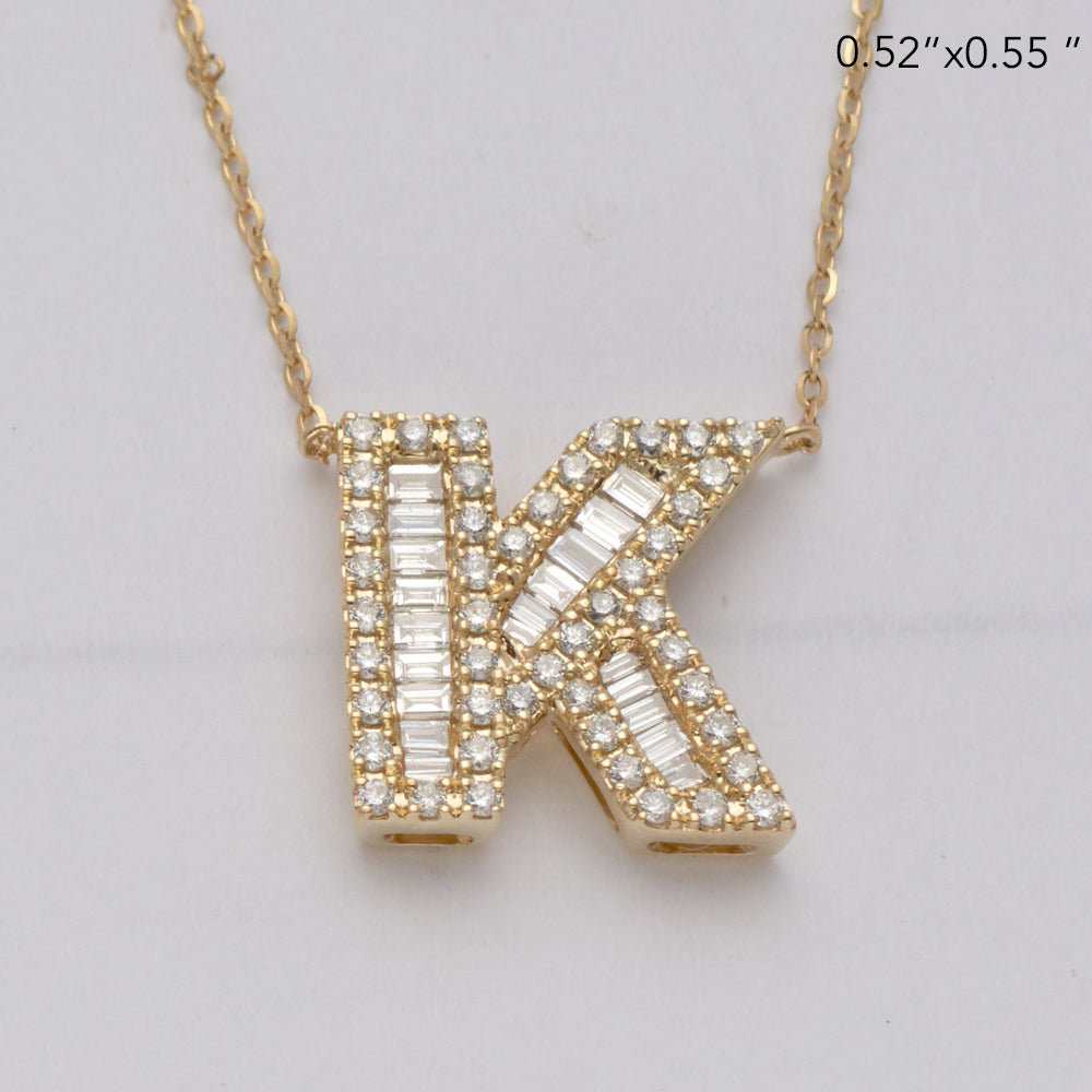 14KY 0.55CTW BAGUETTE DIAMOND ALPHABET NECKLACE