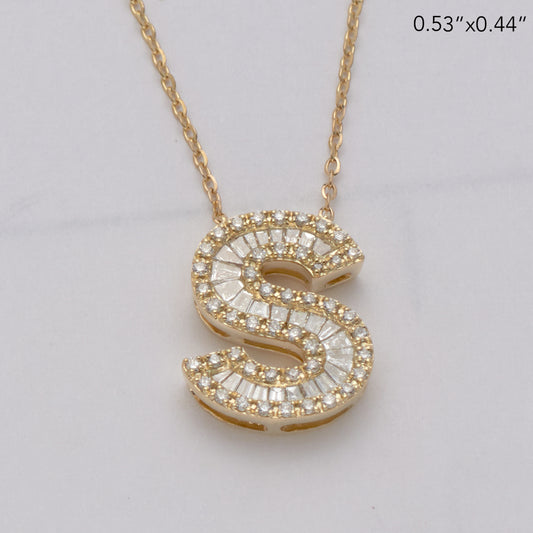 14KY 0.40CTW BAGUETTE DIAMOND ALPHABET NECKLACE