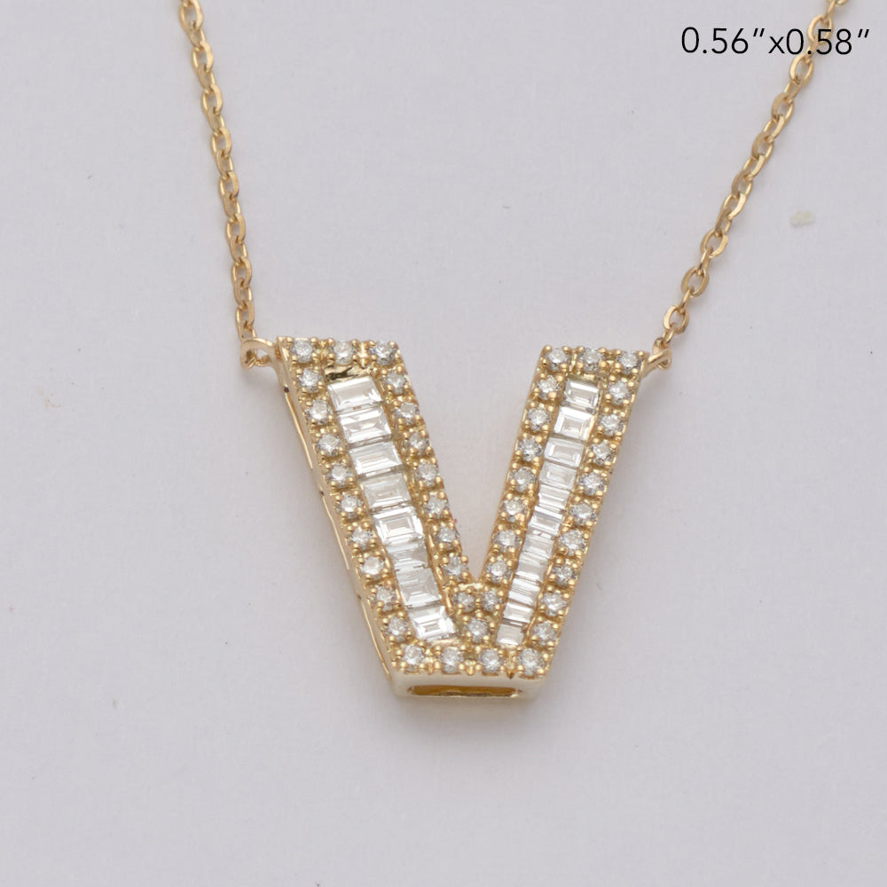 14KY 0.40CTW BAGUETTE DIAMOND ALPHABET NECKLACE