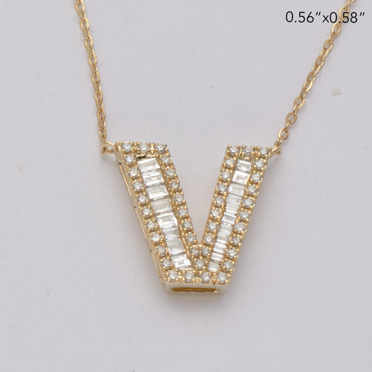 14KY 0.40CTW BAGUETTE DIAMOND ALPHABET NECKLACE