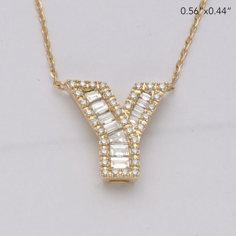 14KY 0.50CTW BAGUETTE DIAMOND ALPHABET NECKLACE