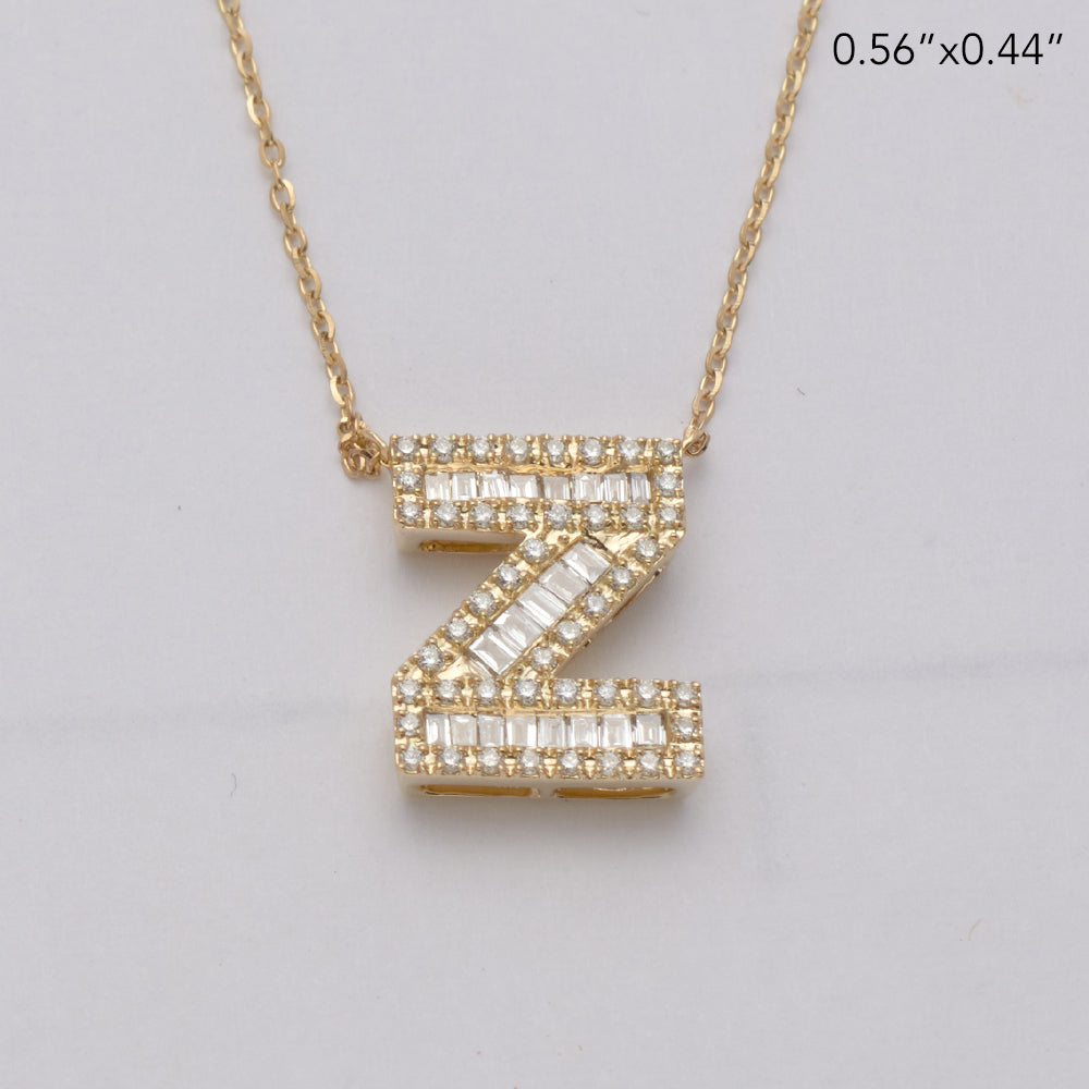 14KY 0.40CTW BAGUETTE DIAMOND ALPHABET NECKLACE