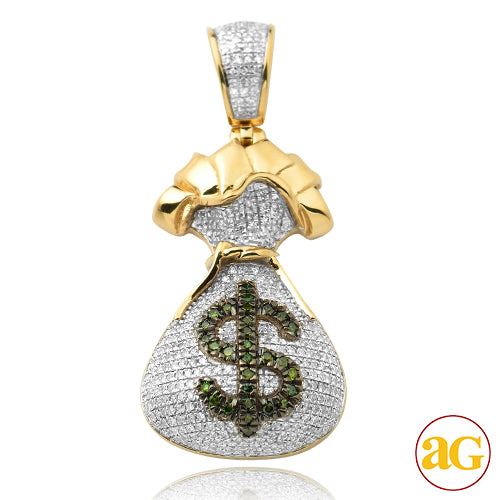 10KY 0.85CTW GREEN AND WHITE DIAMOND MONEY BAG