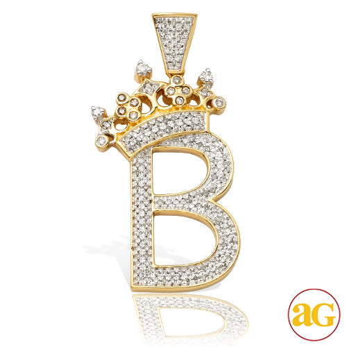 10KY 0.45CTW DIAMOND INITIAL WITH CROWN PENDANT -