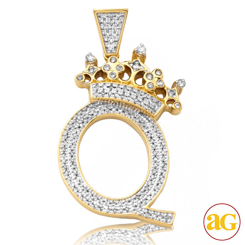 10KY 0.45CTW DIAMOND INITIAL WITH CROWN PENDANT -