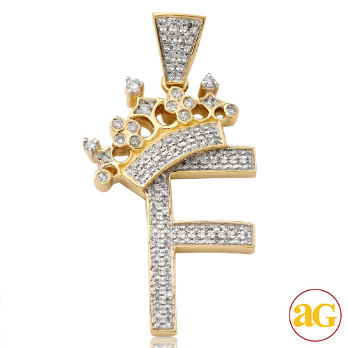 10KY 0.30CTW DIAMOND INITIAL WITH CROWN PENDANT -